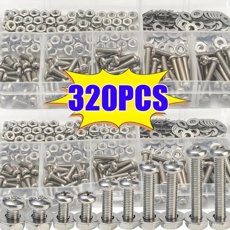 Furniture Hardware Repair - 320個の六角ナットとボルトセットM2-M5耐久性のあるユニバーサルハードウェアキットDIY、家の修理、家具の組み立て用