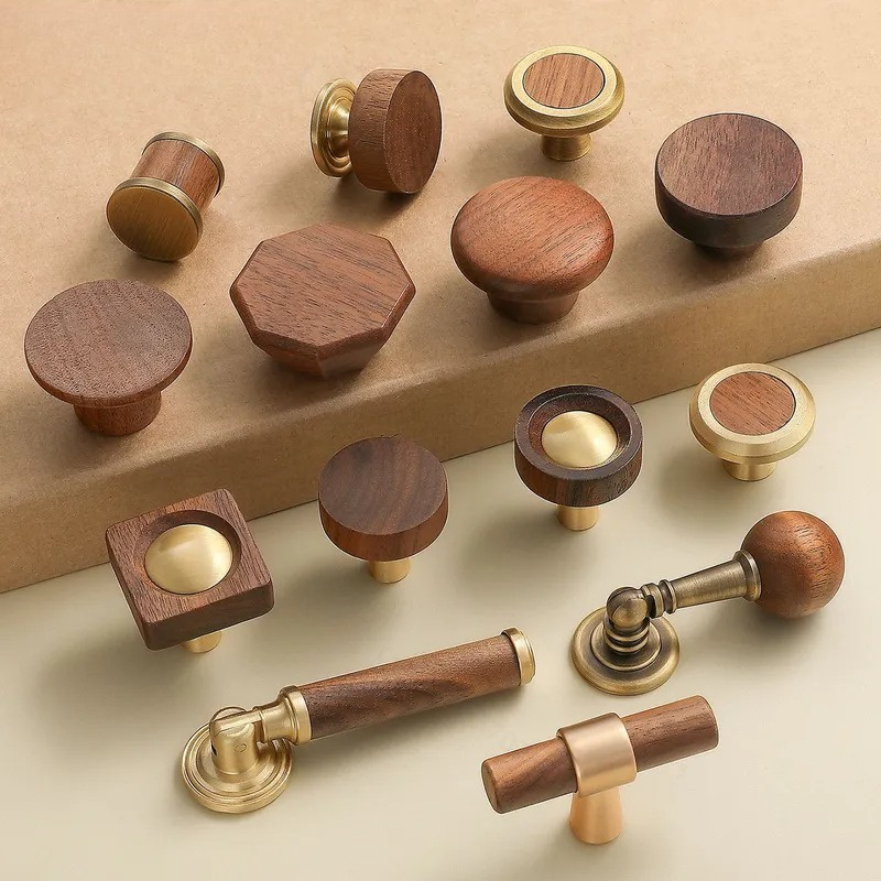 Cabinet Knob Round - 中世真鍮製シングルホールキャビネットドアハンドル丸型球形レトロウォールナットワードローブ引き出し靴箱ノブ金具