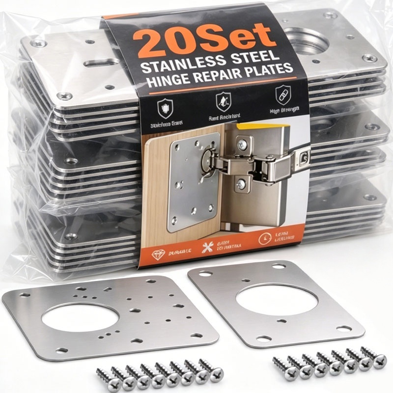 Furniture Hardware Repair - キャビネットドアヒンジ修理プレートキットステンレス鋼ヘビーデューティヒンジ修理ボード取り付けネジ付き家具ハードウェアツール