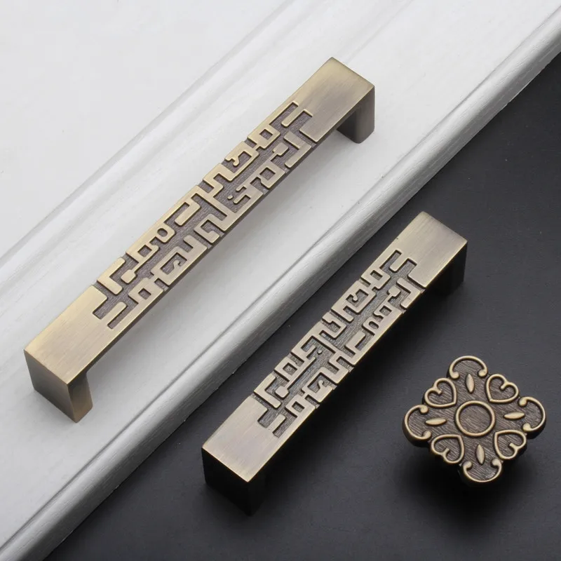 Unique Furniture Hardware Pulls - 2 個中国風の引き出し引き出しプルハンドルブロンズユニークなキャビネットハンドルノブキッチンドアハンドル家具ハードウェア