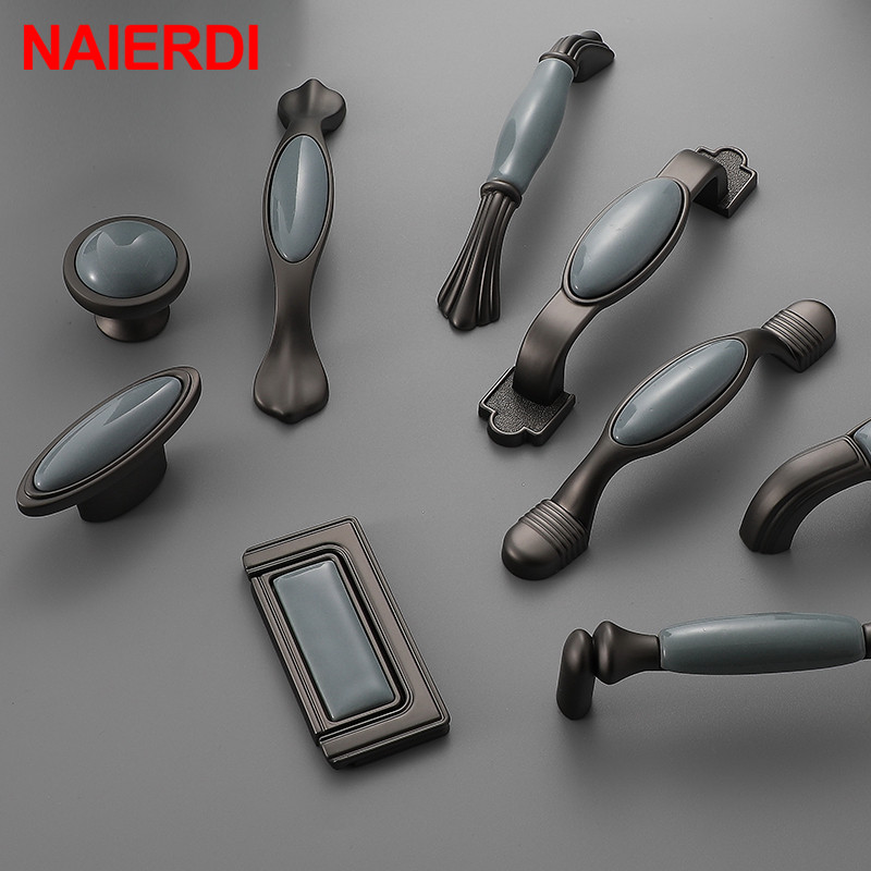 Vintage Furniture Hardware Pulls - Naierdi-室内装飾用セラミックドアとキャビネットのハンドル,地中海,青,灰色,ヨーロッパの家具