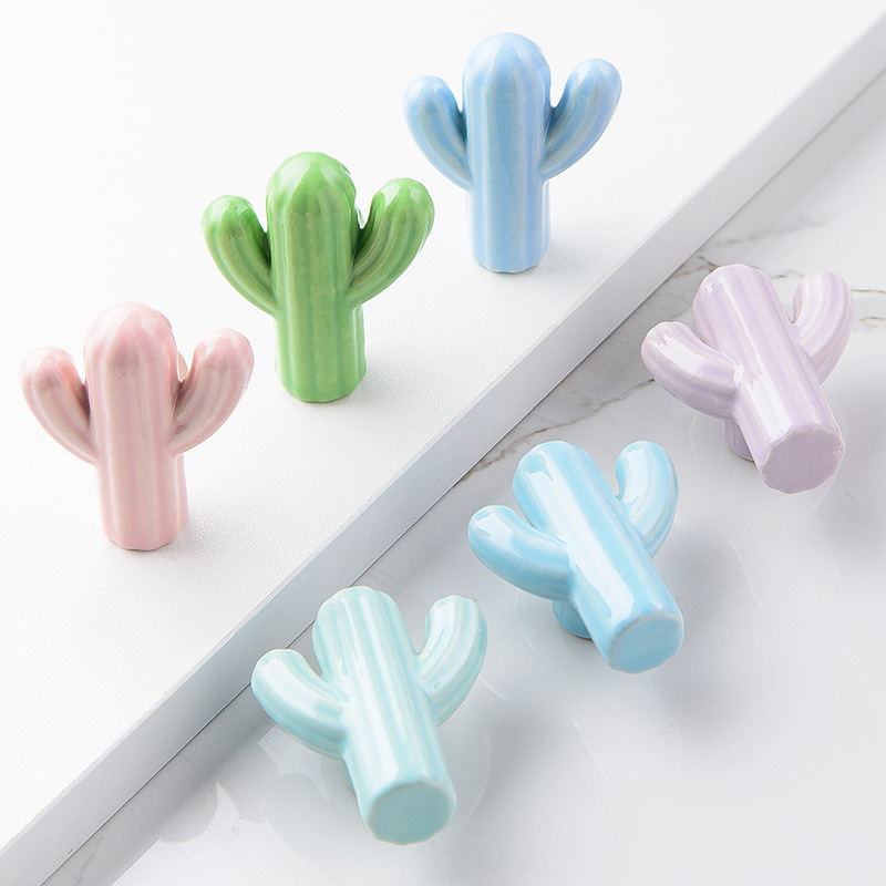1/4個入り カラフルなセラミックサボテンキャビネットノブ、 - Unique Furniture Hardware Pulls のレビューと価格