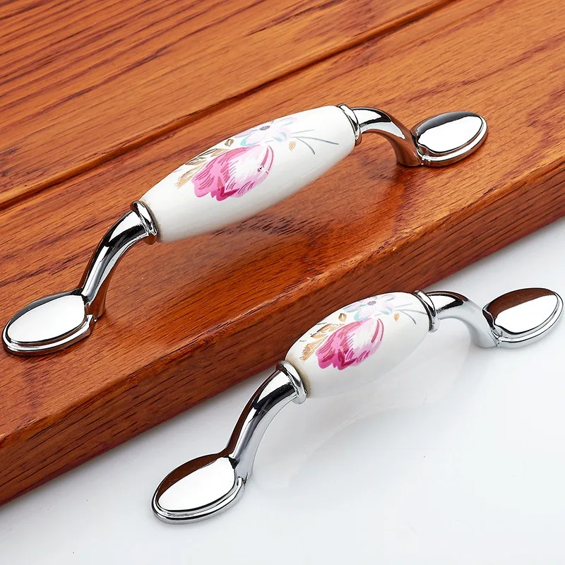 チューリップセラミックドアハンドル、シルバー引き出しプル、ヴ - Vintage Furniture Hardware Pulls のレビューと価格