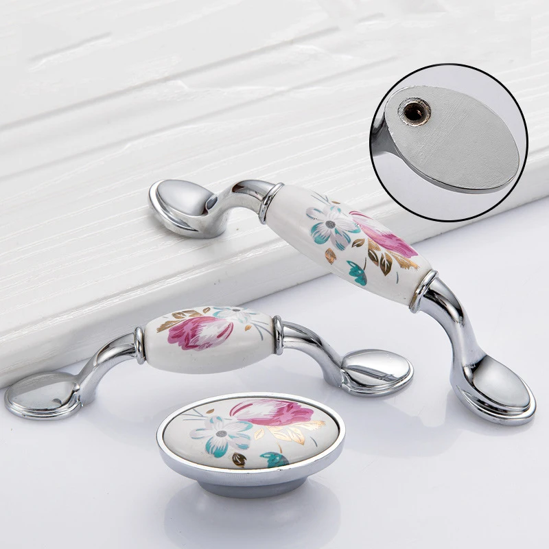 チューリップセラミックドアハンドルシルバー引き出し取手ヴィン - Vintage Furniture Hardware Pulls のレビューと価格
